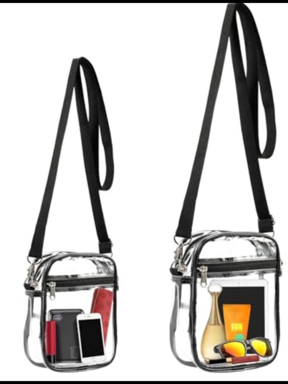2-Pack Clear Crossbody Bags Stadium Approved Front Pockets Water-Resistant